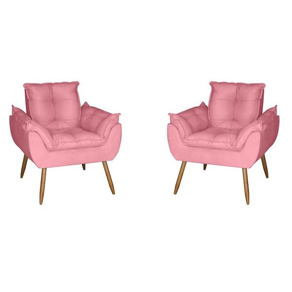 Imagem de Kit 2 Poltronas Opala Decorativa Suede Rosa Dal Poz Estofados