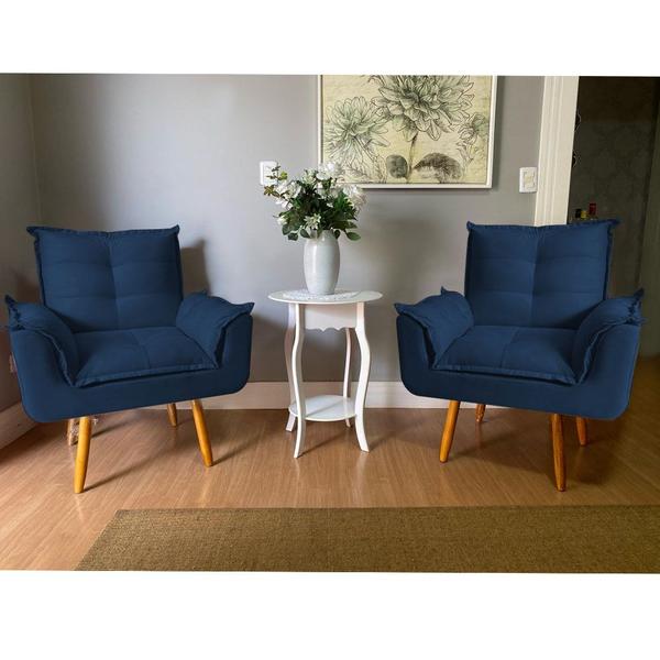 Imagem de Kit 2 Poltronas Opalla Decorativa Suede Azul Marinho para Escritório Sala de Estar Recepção