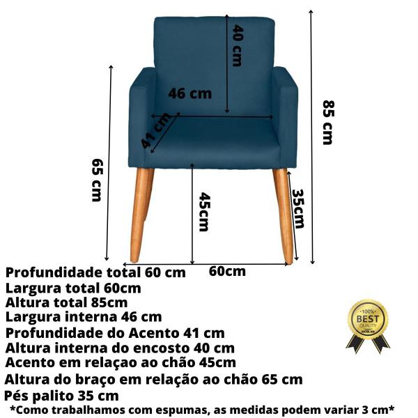 Imagem de Kit 2 Poltronas para manicure Decorativa Cadeira Estofada Resistente Escritório Recepção Sala de estar Sala de espera Pés palito de madeira