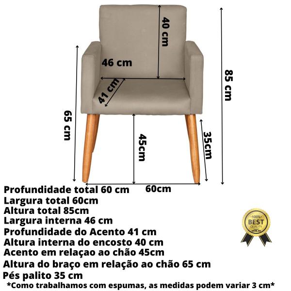 Imagem de Kit 2 Poltronas para Recepção Sala Decorativa Cadeira Estofada Resistente Escritório Sala de estar manicure Sala de espera Pés palito de madeira