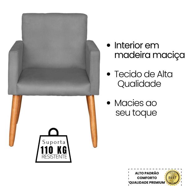 Imagem de Kit 2 Poltronas para Recepção Sala Decorativa Cadeira Estofada Resistente Escritório Sala de estar manicure Sala de espera Pés palito de madeira