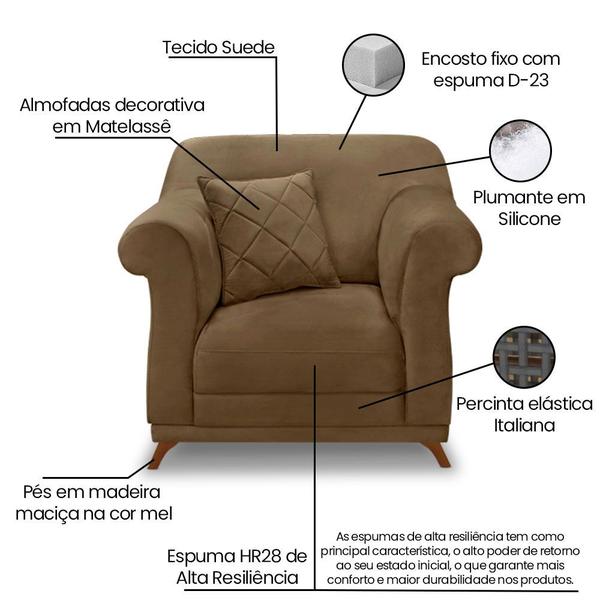 Imagem de Kit 2 Poltronas Para Sala de Estar Vênus Suede Pés Castanho - Pallazio