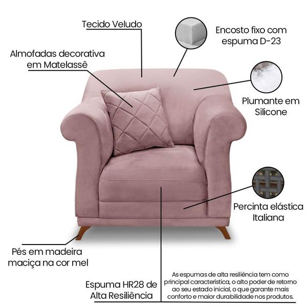 Imagem de Kit 2 Poltronas Para Sala de Estar Vênus Veludo Lilás Pés Castanho - Pallazio