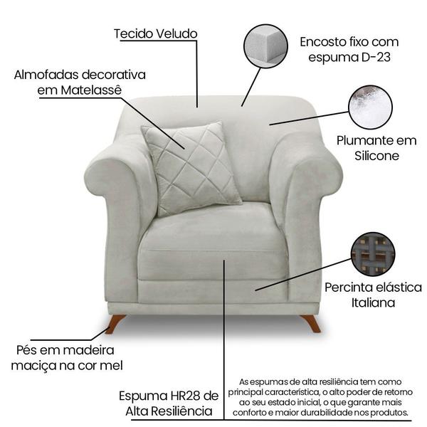 Imagem de Kit 2 Poltronas Para Sala de Estar Vênus Veludo Pés Castanho - Pallazio