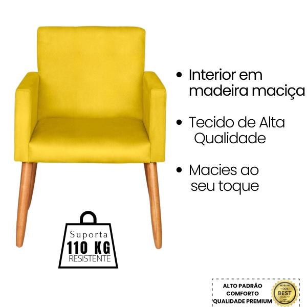 Imagem de Kit 2 Poltronas para Sala Decorativa Cadeira Estofada Resistente Escritório Recepção Sala de estar manicure Pés palito de madeira