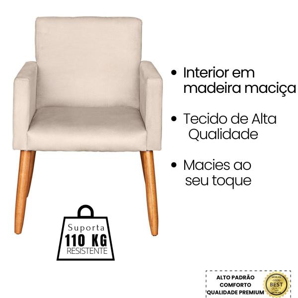 Imagem de Kit 2 Poltronas para Sala Decorativa Cadeira Estofada Resistente Escritório Recepção Sala de estar manicure Pés palito de madeira