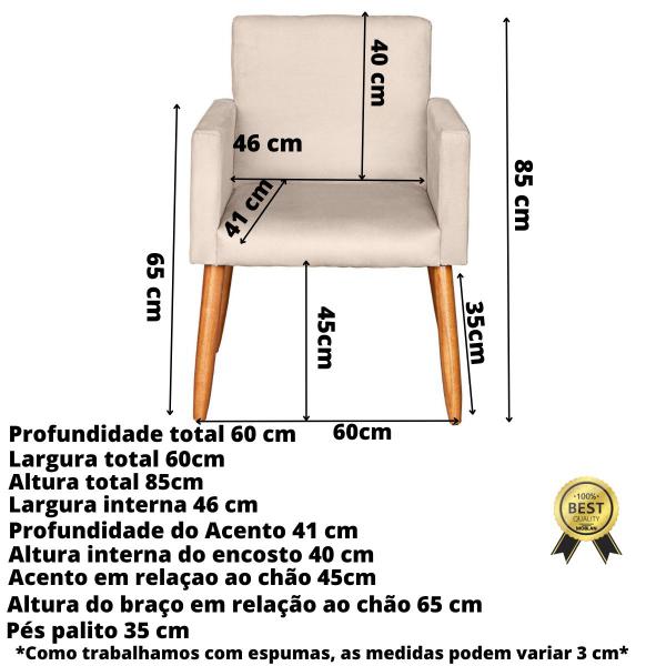 Imagem de Kit 2 Poltronas para Sala Decorativa Cadeira Estofada Resistente Escritório Recepção Sala de estar manicure Pés palito de madeira