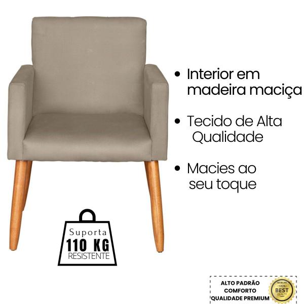 Imagem de Kit 2 Poltronas para Sala Decorativa Cadeira Estofada Resistente Escritório Recepção Sala de estar manicure Pés palito de madeira