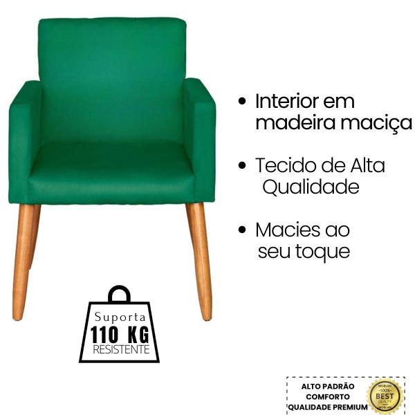 Imagem de Kit 2 Poltronas para Sala Decorativa Cadeira Estofada Resistente Escritório Recepção Sala de estar manicure Pés palito de madeira