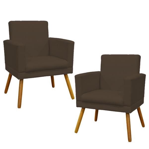 Imagem de Kit 2 Poltronas Para Sala Decorativas Nina Com Base Suede Cores Pé Castanho CORE