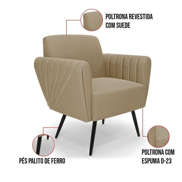 Imagem de Kit 2 Poltronas Pés Palito De Ferro Bruna Suede Marrom Rato - D'rossi