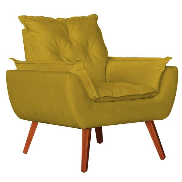 Imagem de Kit 2 Poltronas + Puff Decorativo Opala Suede Amarelo - Navega Móveis