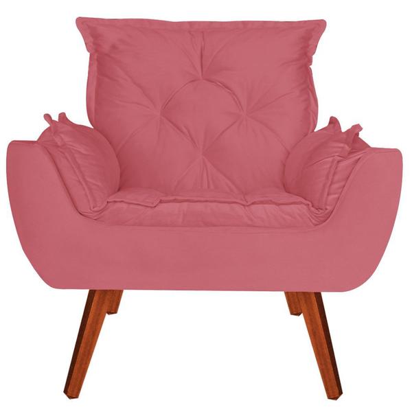 Imagem de Kit 2 Poltronas + Puff Decorativo Opala Suede Rosa Goiaba - Navega Móveis