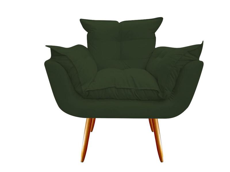 Imagem de Kit 2 Poltronas + Puff Decorativo Opala Suede Verde Pés Madeira Ms Decor