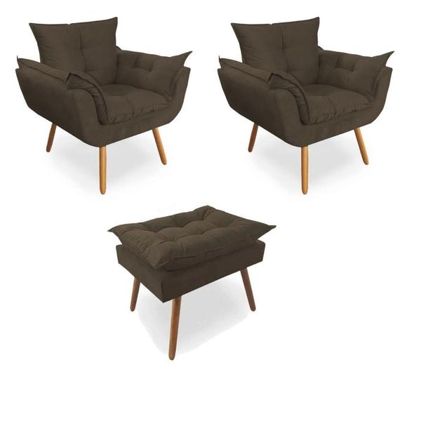 Imagem de Kit 2 Poltronas + Puff Opala Platinum Decor Marrom