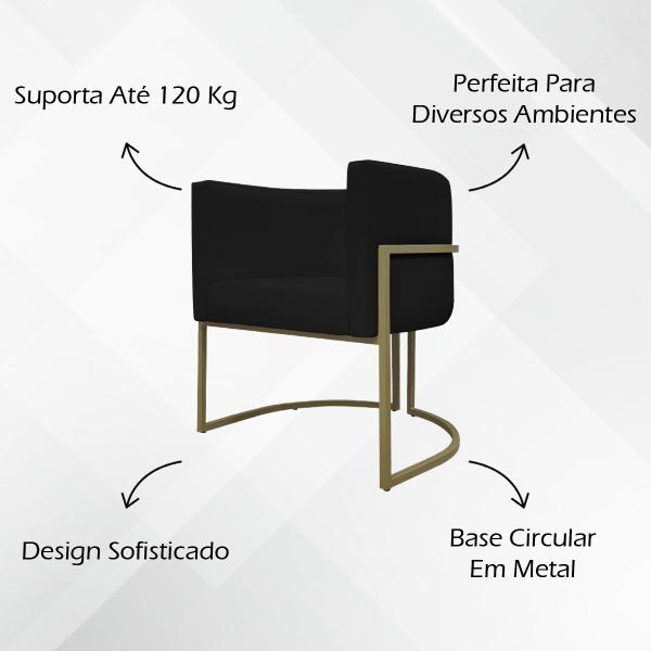 Imagem de Kit 2 Poltronas Recepção Luna material sintético Cores Base de Ferro Champagne