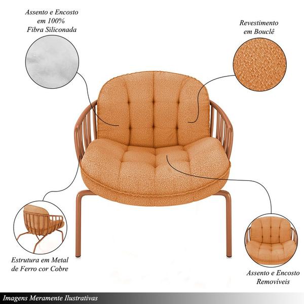 Imagem de Kit 2 Poltronas Sala de Estar Base em Ferro Crokett Bouclê Cobre/Terracota G33 - Gran Belo