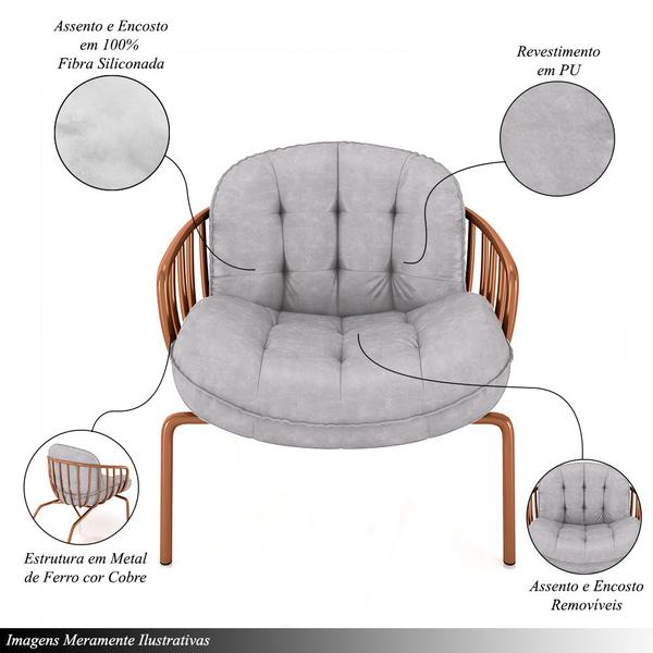 Imagem de Kit 2 Poltronas Sala de Estar Base em Ferro Crokett PU Cobre/Cinza G33 - Gran Belo