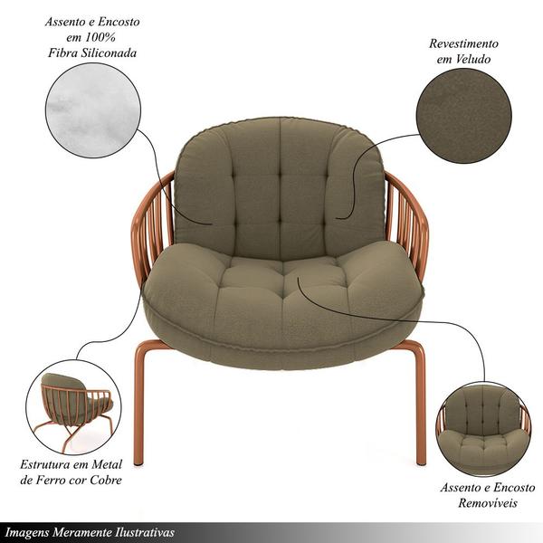 Imagem de Kit 2 Poltronas Sala de Estar Base em Ferro Crokett Veludo Cobre/Castor G33 - Gran Belo