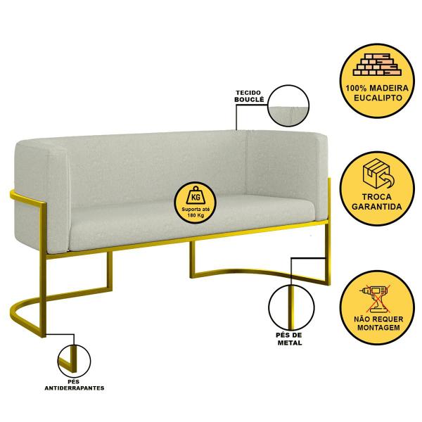 Imagem de Kit 2 Poltronas + Sofá 2 Lugares Base de Metal Gold Bouclê