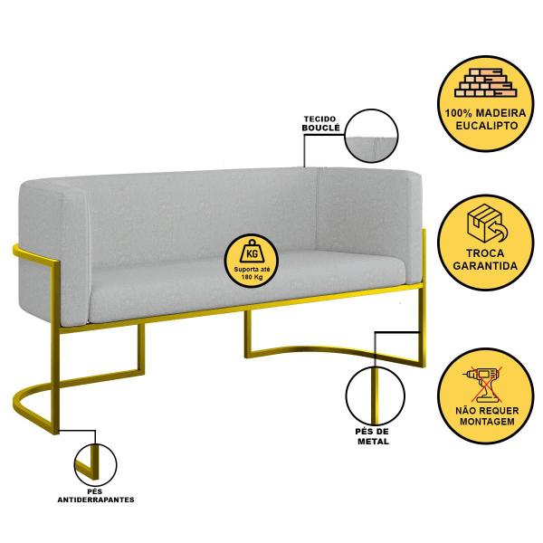 Imagem de Kit 2 Poltronas + Sofá 2 Lugares Base de Metal Gold Bouclê