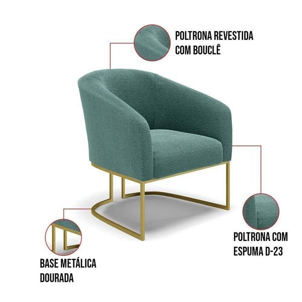 Imagem de Kit 2 Poltronas Stella Bouclê Verde Menta Base Metálica Industrial Dourado - D'rossi