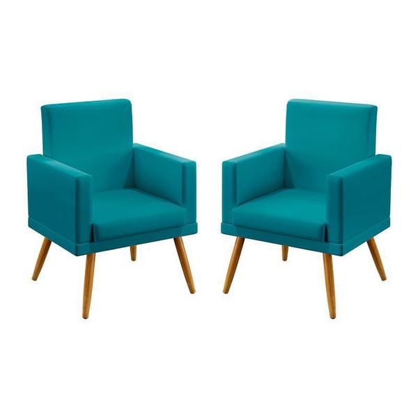 Imagem de Kit 2 Poltronas Vega Com Rodapé Suede Azul Turquesa Aradecor