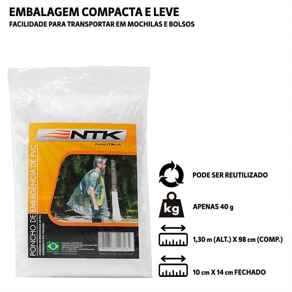 Imagem de Kit 2 Poncho Capa de Chuva Impermeável de Emergência Com Capuz P/ Pesca Caminhada Moto Nautika NTK