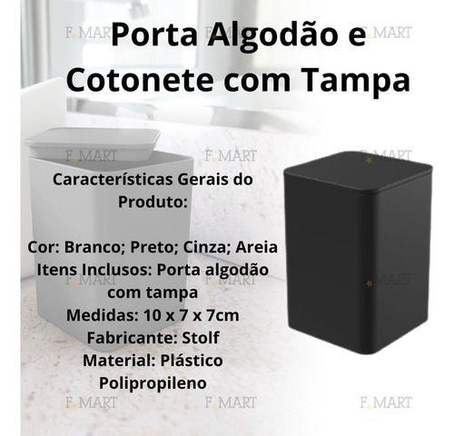 Imagem de Kit 2 Porta Algodao E Cotonete Com Tampa Stolf Preto