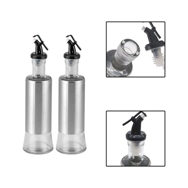 Imagem de Kit 2 Porta Azeite Vinagre C/ Dosador 300ml Inox Vidro