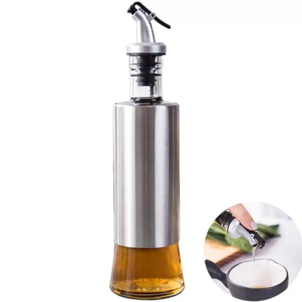 Imagem de Kit 2 Porta Azeite Vinagre Pimenta 300ml em Vidro e Aço Inox com Dosador