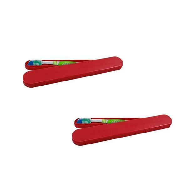 Imagem de Kit 2 Porta Escova Dental Vermelho Plástico