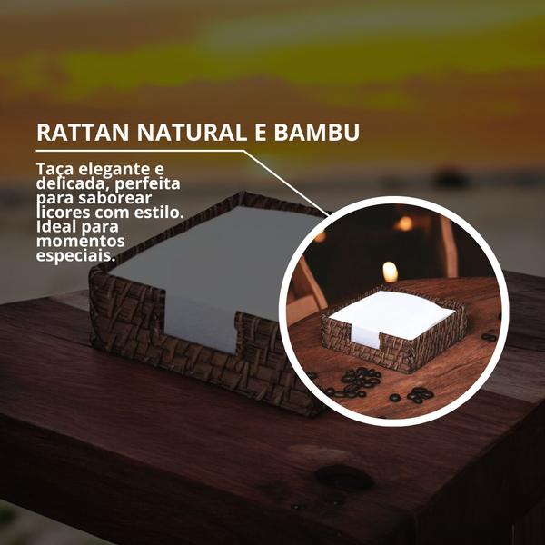 Imagem de Kit 2 Porta Guardanapo Quadrado Rattan Bambu Design Clássico Natural Rústico Artesanal