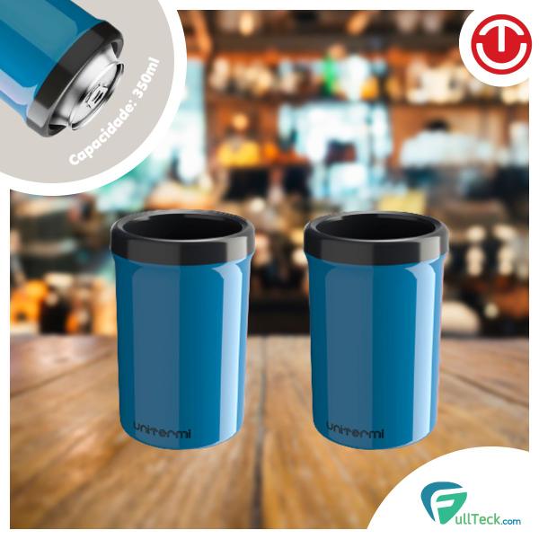 Imagem de Kit 2 Porta Latas Térmico 350ml Azul P/ Cerveja Refrigerante