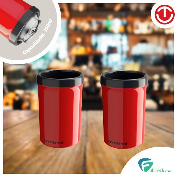 Imagem de Kit 2 Porta Latas Térmico 350ml Vermelho P/ Cerveja Refri