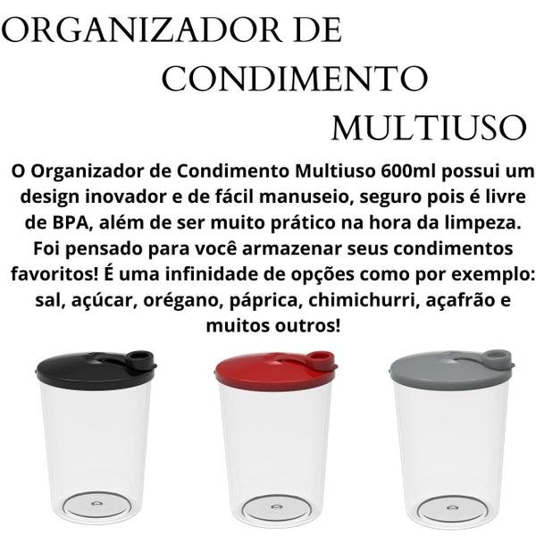 Imagem de Kit 2 Porta Tempero Condimentos  Organizador Multiuso 600ml Pequeno Plástico Resistente Livre de BPA