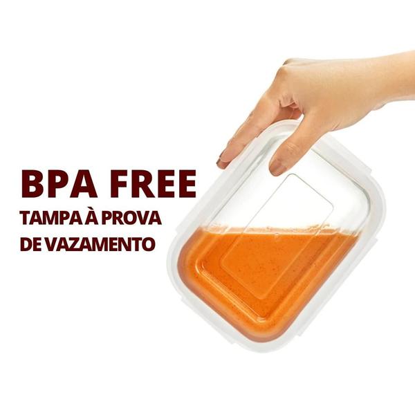 Imagem de Kit 2 Pote de Vidro Hermético Borossilicato 370ml Marmita Fitness Freezer Microondas