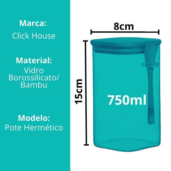 Imagem de Kit 2 Pote Hermético Mantimento Armazenamento Vidro Com Tampa e Colher de Bambu 750ml