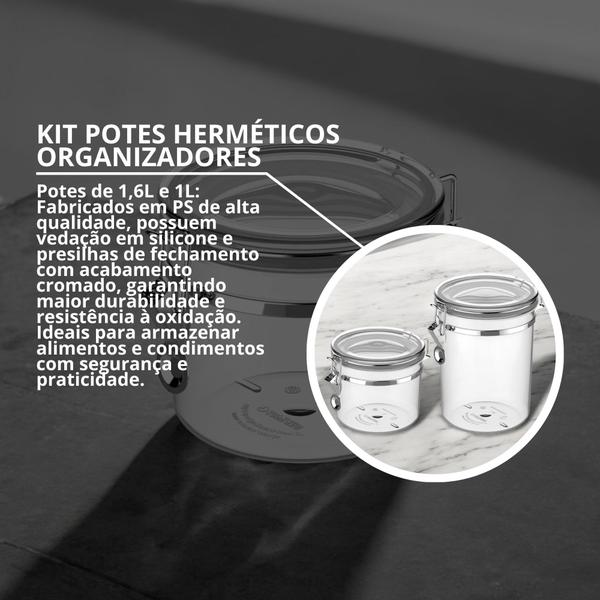 Imagem de Kit 2 Pote Hermético Redondo Napoli Com Travas Presilhas 1L / 1,6L Design Elegante Prático Versátil