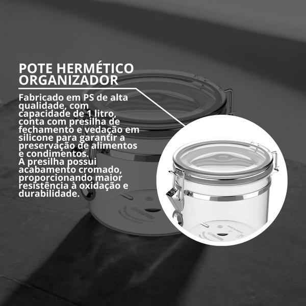 Imagem de Kit 2 Pote Hermético Redondo Napoli Com Travas Presilhas 1L Design Sofisticado Prático Versátil