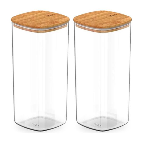 Imagem de Kit 2 Pote Hermético Tampa De Bambu Transparente 1,5l Ou