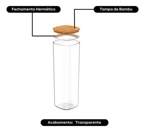 Imagem de Kit 2 Pote Hermético Tampa De Bambu Transparente 2L Ou