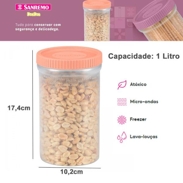 Kit 2 Pote Porta Mantimentos de Plástico 1 L 17x10Cm - SANREMO Imagem de Kit 2 Pote Porta Mantimentos de Plástico 1 L 17x10Cm