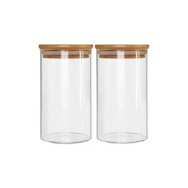 Imagem de Kit 2 Pote Porta Temperos Mantimentos Design Versátil Tampa De Bambu Hermético 600ml