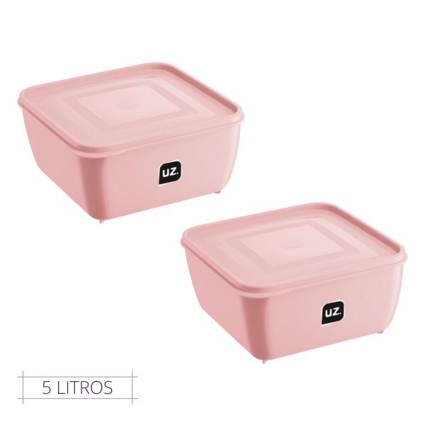 Imagem de Kit 2 Pote Quadrado Plástico 5L Premium UZ Cor Rosa