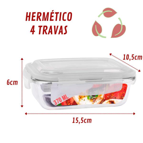 Imagem de Kit 2 Pote Tampa Hermetica Retangular Vidro 370ml Multiuso