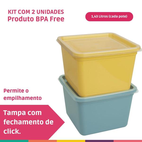 Imagem de Kit 2 Potes 1,43lts Quadrado Multiuso Slim Mix Color Jaguar