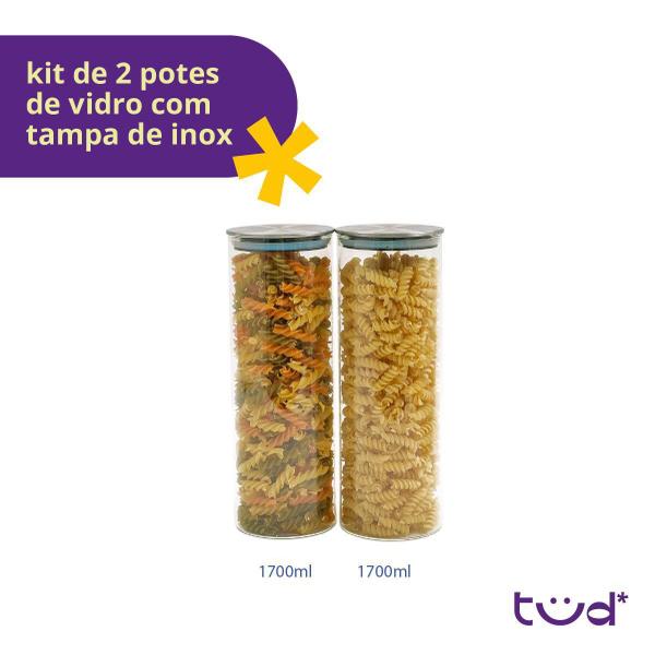 Imagem de Kit 2 Potes De Vidro 1,7L Com Tampa Inox Hermético - Tud U I