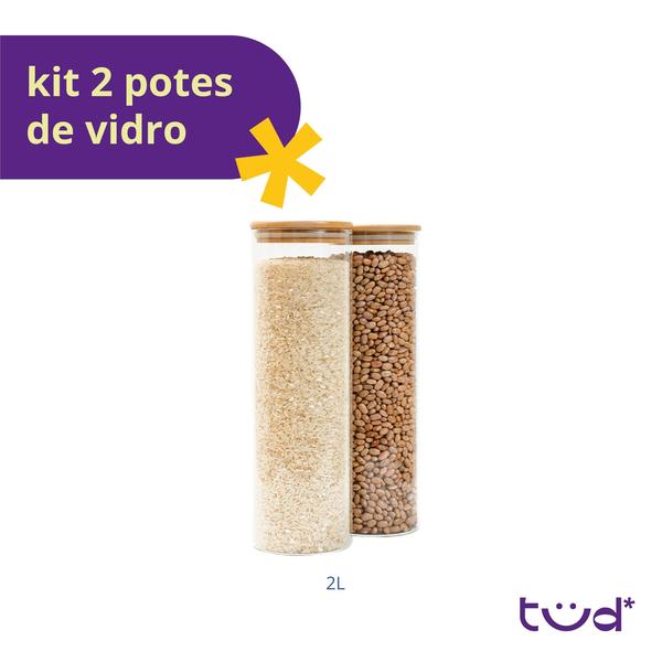 Imagem de Kit 2 potes de vidro 2L tampa de bambu herméticos redondos - Tüd