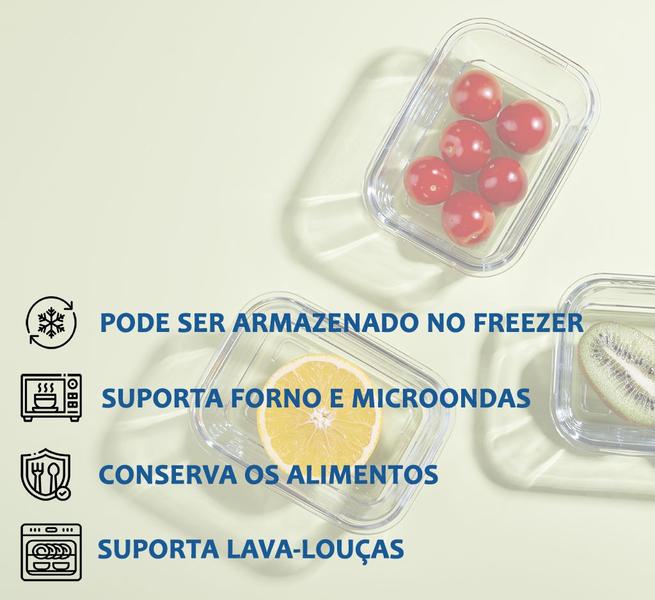 Imagem de Kit 2 Potes de Vidro Tampa Vedação Resistente Marmita 520ml